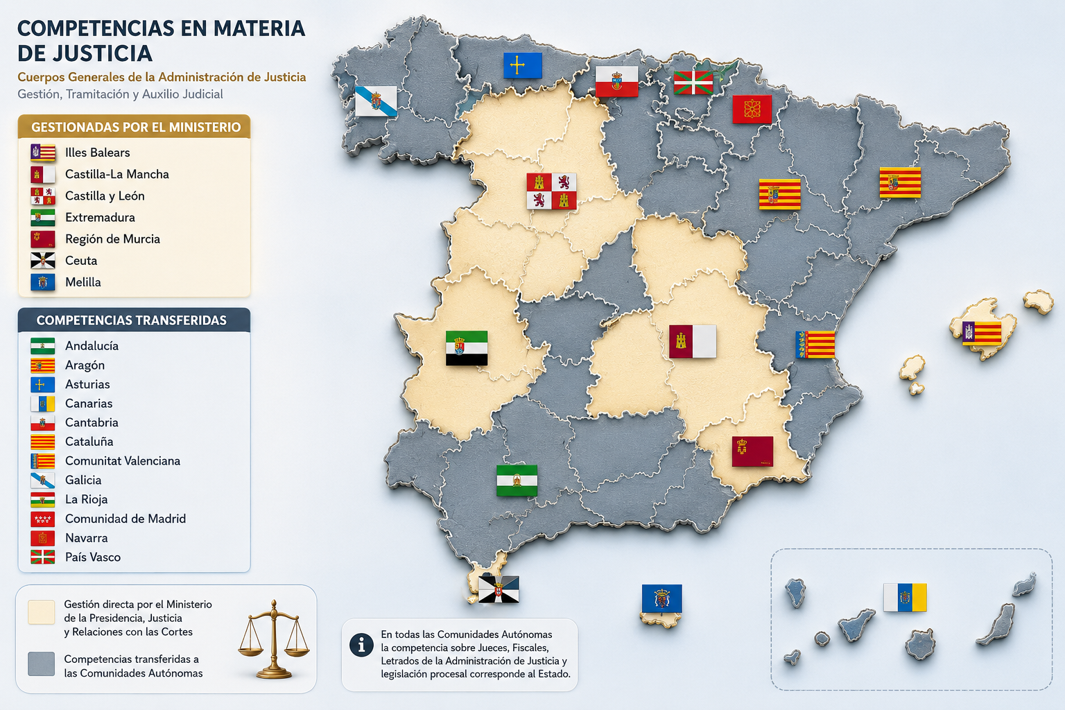Mapa de competencias en materia de Justicia en España